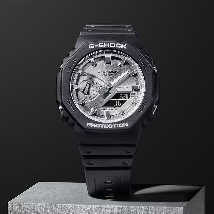 CASIO 卡西歐G-SHOCK 2100八角金屬光雙顯手錶-銀面| 7-11 i預購