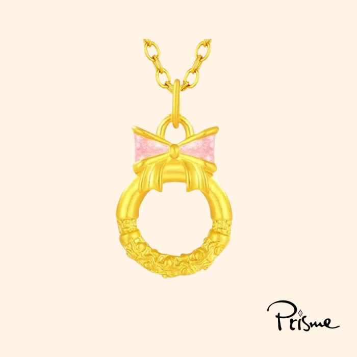 【Prisme Gold】Ribbon 粉結花環黃金項鍊 (金重0.08錢±0.03)