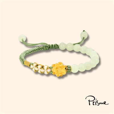【Prisme Gold】Lotus 黃金蓮花綠珠編織手環(金重約0.07錢±0.03)